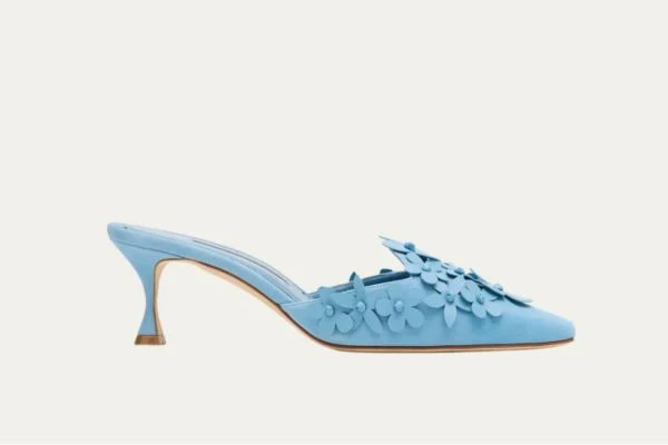 Harnes Flower Suede Kitten Heel Mules
